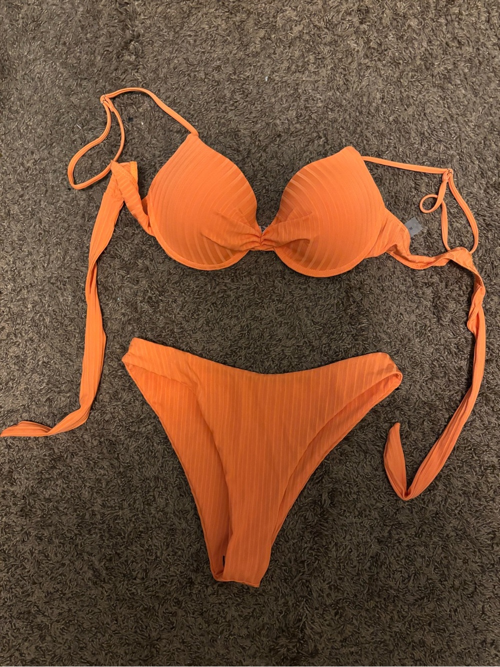 SHEIN Orange Ribbed Tie-Back Bikini Set